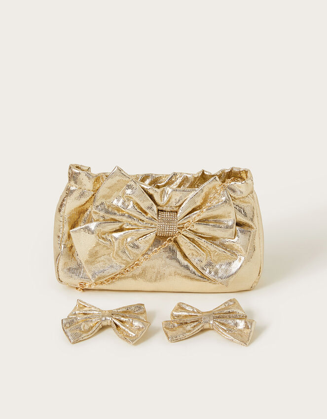 Metallic Bow Bag and Hair Clip Set, , large