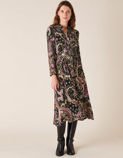 Paisley Shirt Dress with Sustainable Viscose, Black (BLACK), large