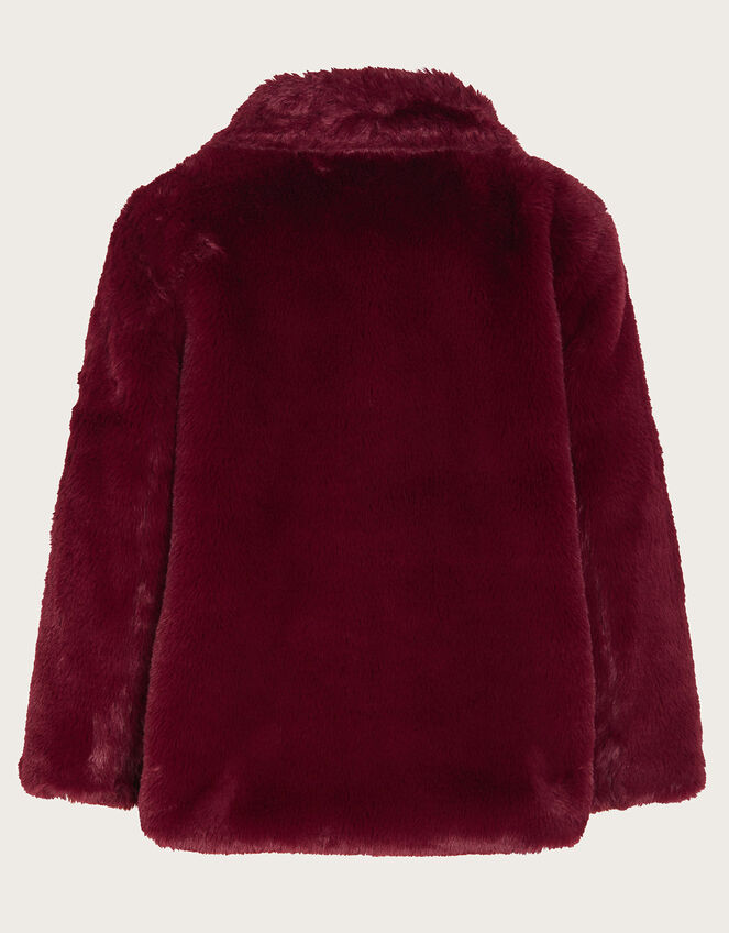 Faux Fur Collared Coat, BURGANDY, large