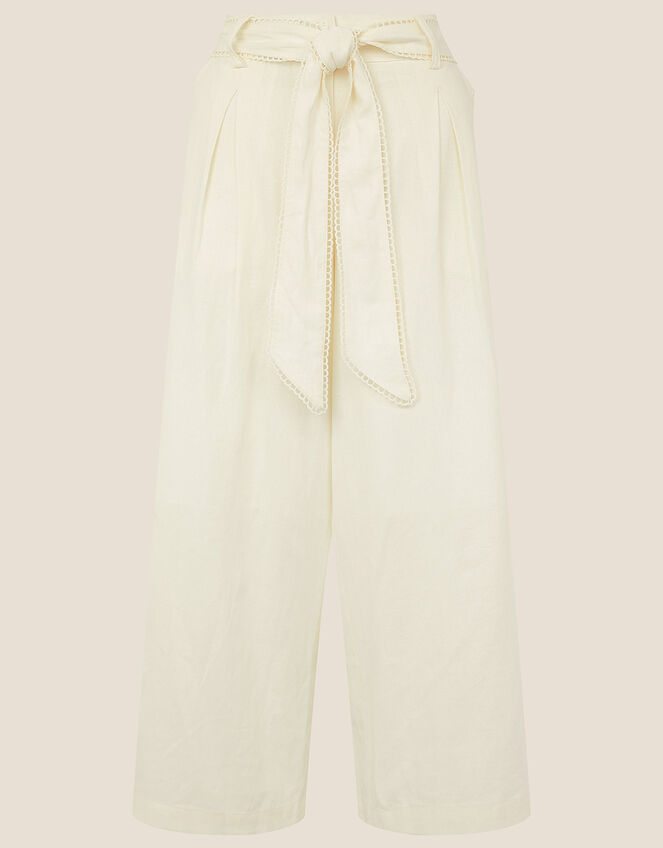 Scallop Crop Pants in Linen Blend , White (WHITE), large