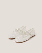 Flower Sparkle Mesh Ballet Flats, Ivory (IVORY), large