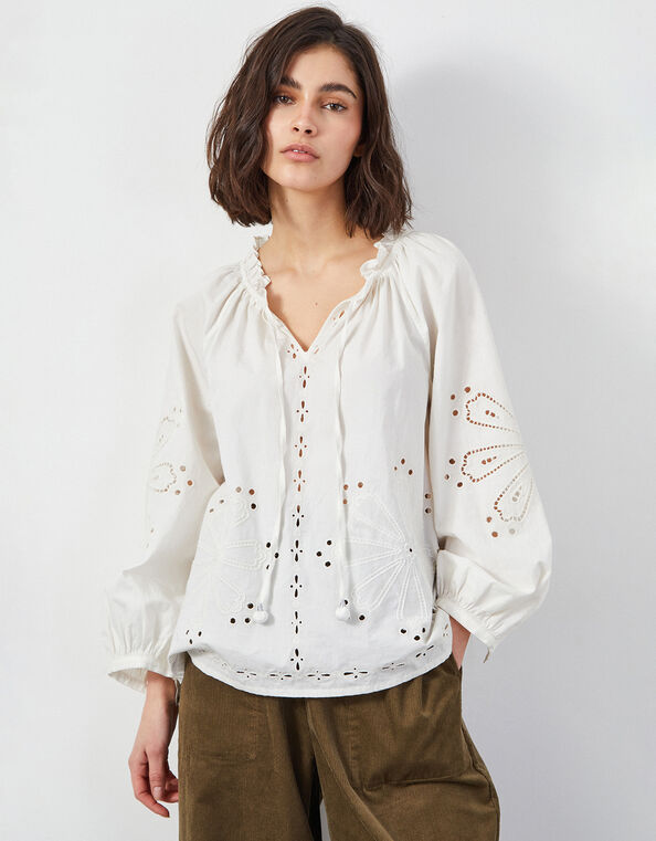 East Aliona Broderie Blouson Blouse, Ivory (IVORY), large