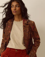 Princella Floral Corduroy Blazer, Brown (BROWN), large