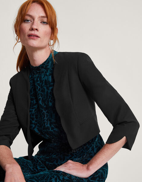 Hortensia Scallop Crop Jacket with Recycled Polyester, Black (BLACK), large