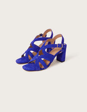 Suede Block Heel Sandals, Blue (COBALT), large