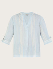 Pintuck Stripe Top in Linen Blend, Blue (BLUE), large