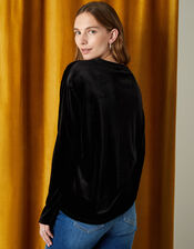 Velvet Jersey Long Sleeve Top, Black (BLACK), large