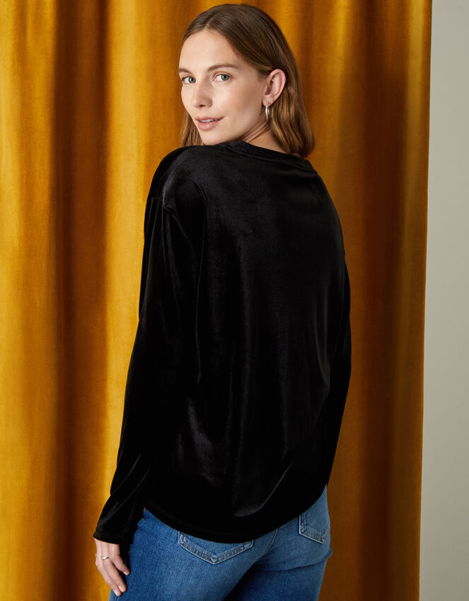 Velvet Jersey Long Sleeve Top, Black (BLACK), large