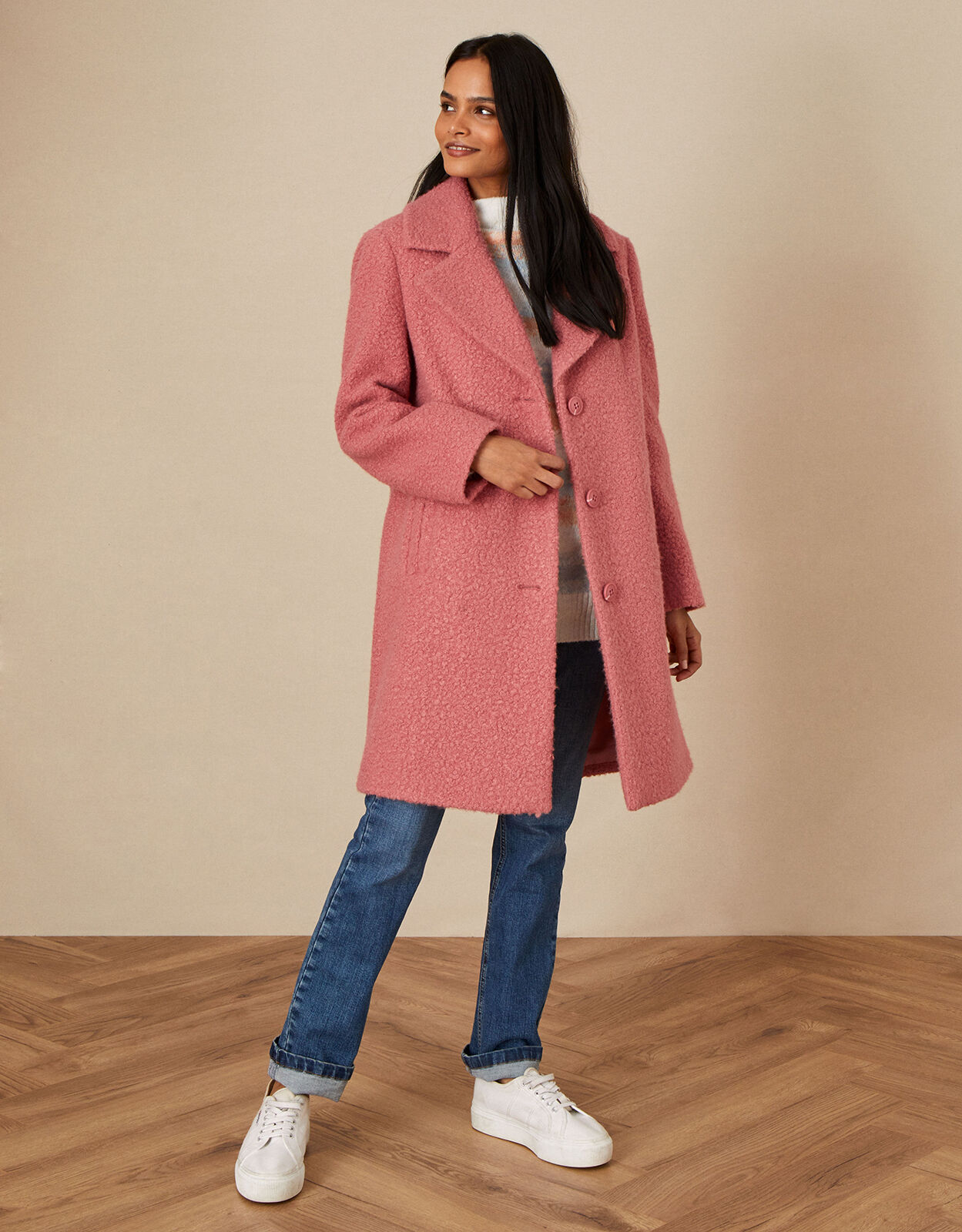 boucle pink coat