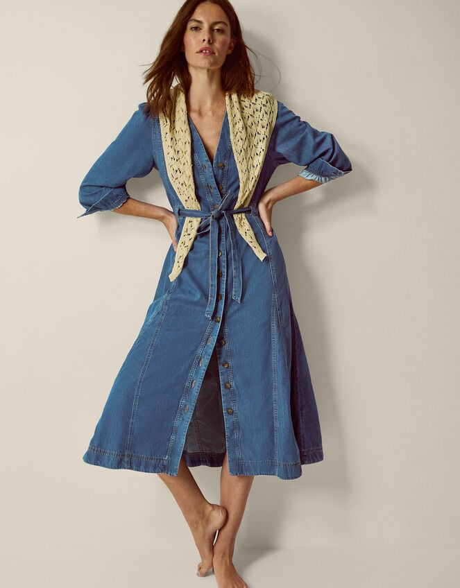 Alison V-Neck Denim Midi Dress, Blue (MID AUTHENTIC BLUE), large