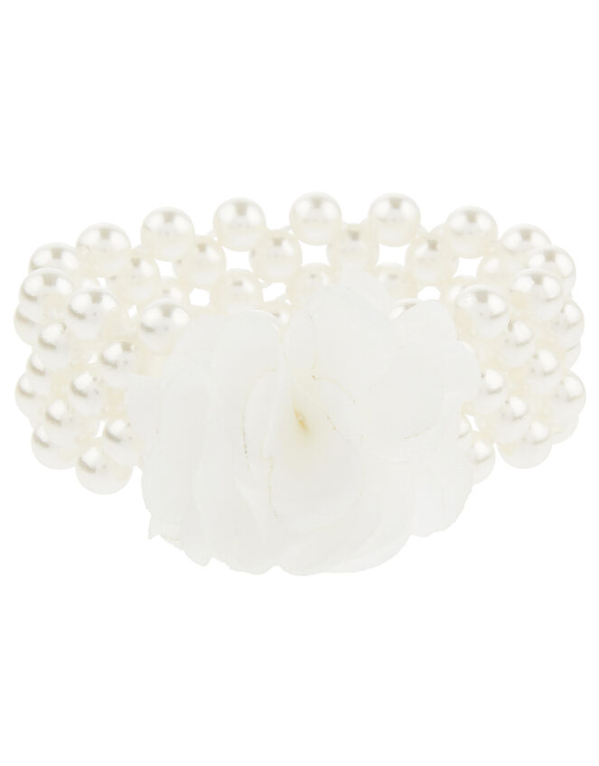 Flower and Pearl Stretch Bracelet, , large