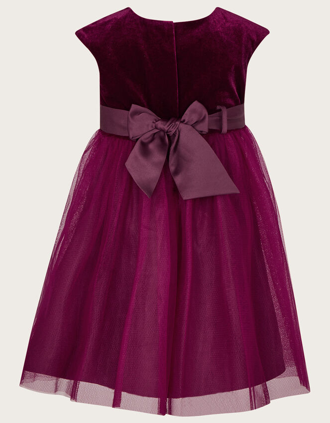 Baby Odette Velvet Embroidered Dress, BURGANDY, large