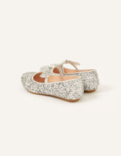 Glitter Dazzle Bow Ballerina Flats, Silver (SILVER), large