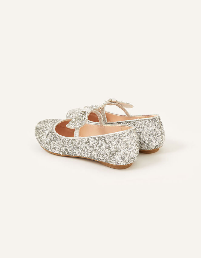 Glitter Dazzle Bow Ballerina Flats, Silver (SILVER), large