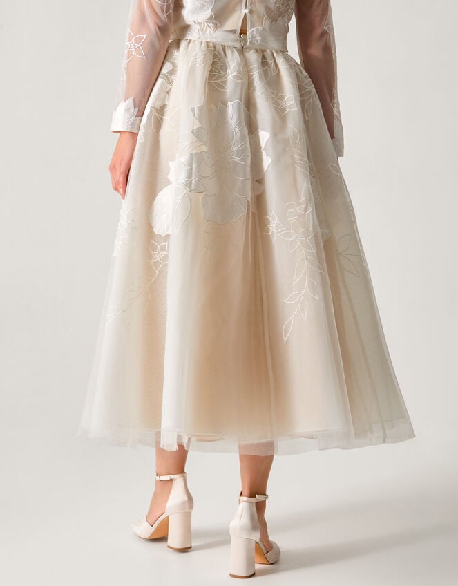 Rhea Floral Embroidered Mesh Wedding Skirt, Ivory (IVORY), large
