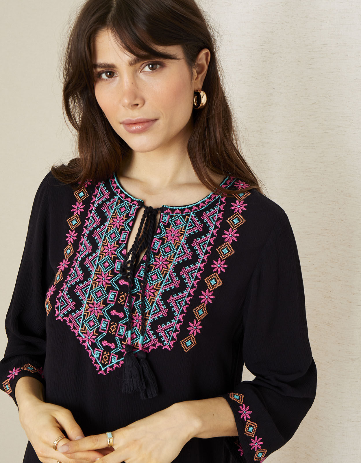 embroidered yoke dress
