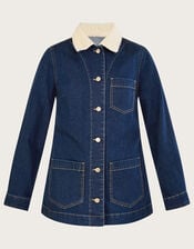 Denim Trucker Borg Collar Jacket, Blue (DENIM BLUE), large