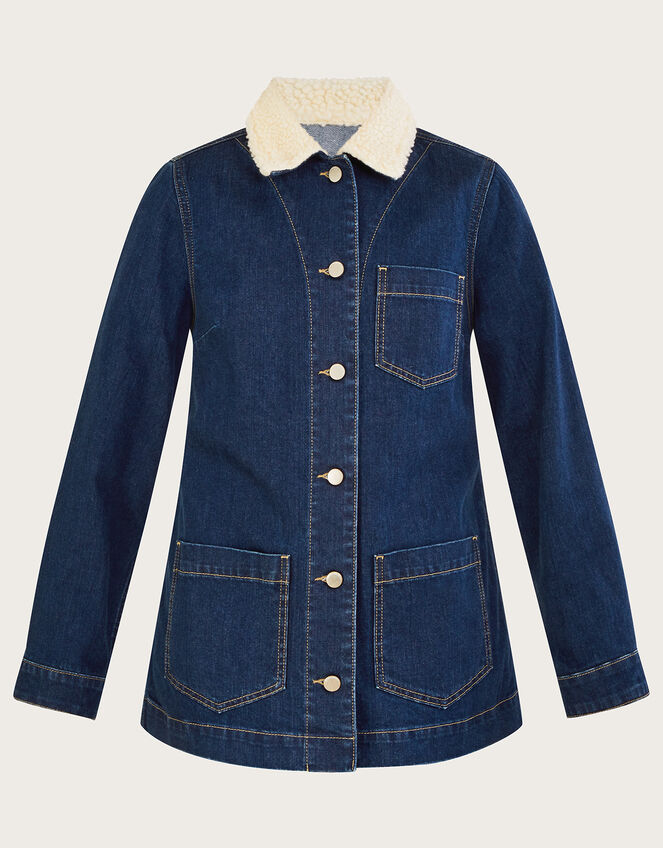 Denim Trucker Borg Collar Jacket, Blue (DENIM BLUE), large