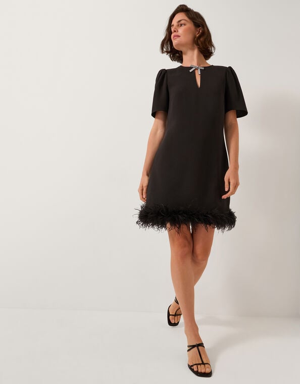 Arlette Feather Mini Dress, Black (BLACK), large