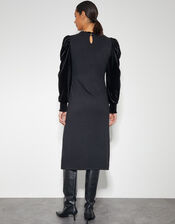 Viv Velvet Sleeve Knit Midi Dress, Black (BLACK), large