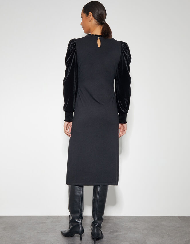 Viv Velvet Sleeve Knit Midi Dress, Black (BLACK), large