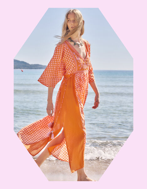 East Mirabelle Batik Maxi Kaftan Dress, Orange (ORANGE), large