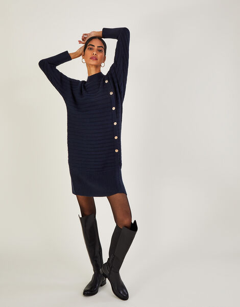 Rib Knit Dress with Recycled Polyester, Blue (NAVY), large
