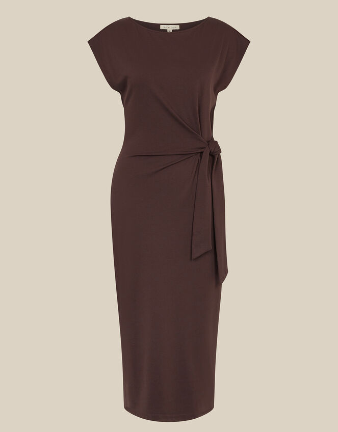 Tiff Tie Side Jersey Midi Dress, Brown (CHOCOLATE), large