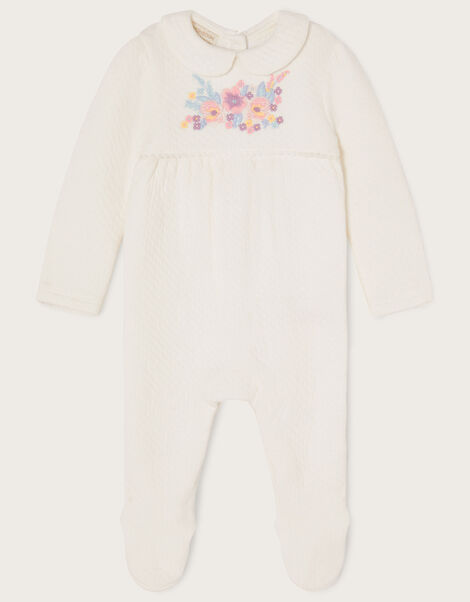 Newborn Embroidered Quilted Sleepsuit Ivory, Ivory (IVORY), large