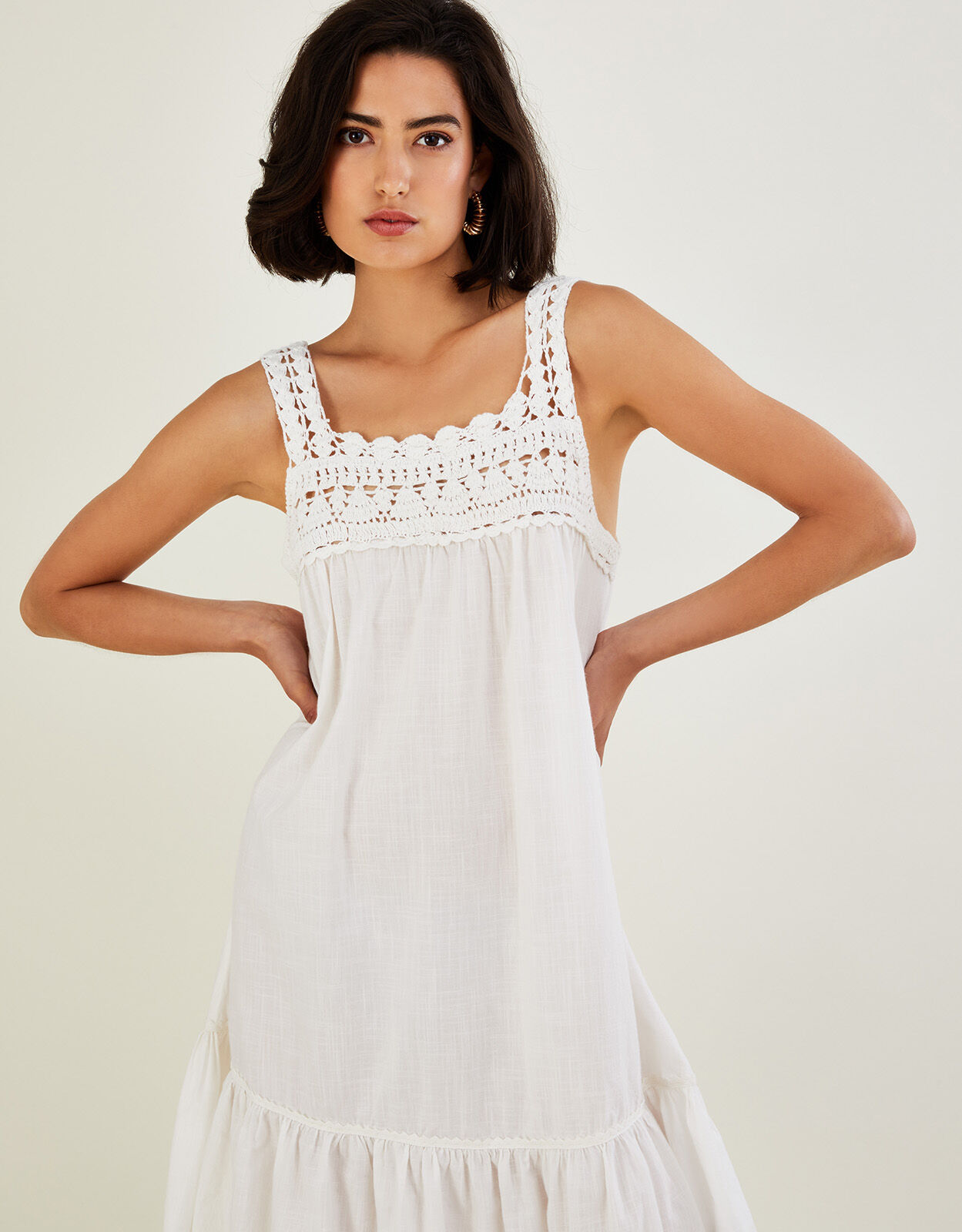 Crochet Trim Dress in Sustainable Cotton Ivory