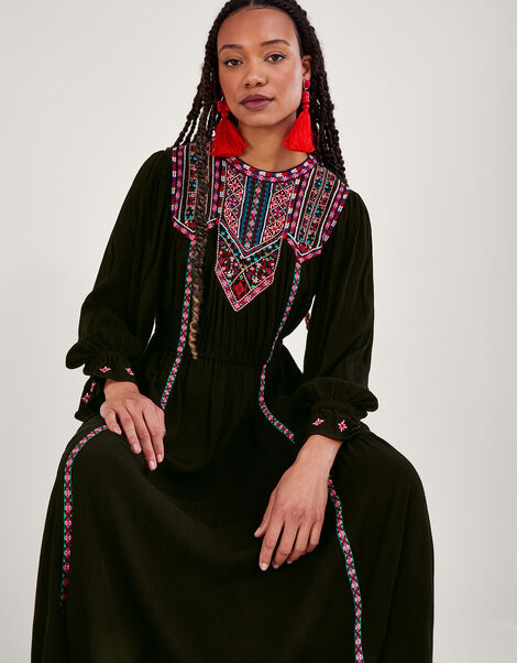 Neon Embroidered Maxi Dress, Black (BLACK), large