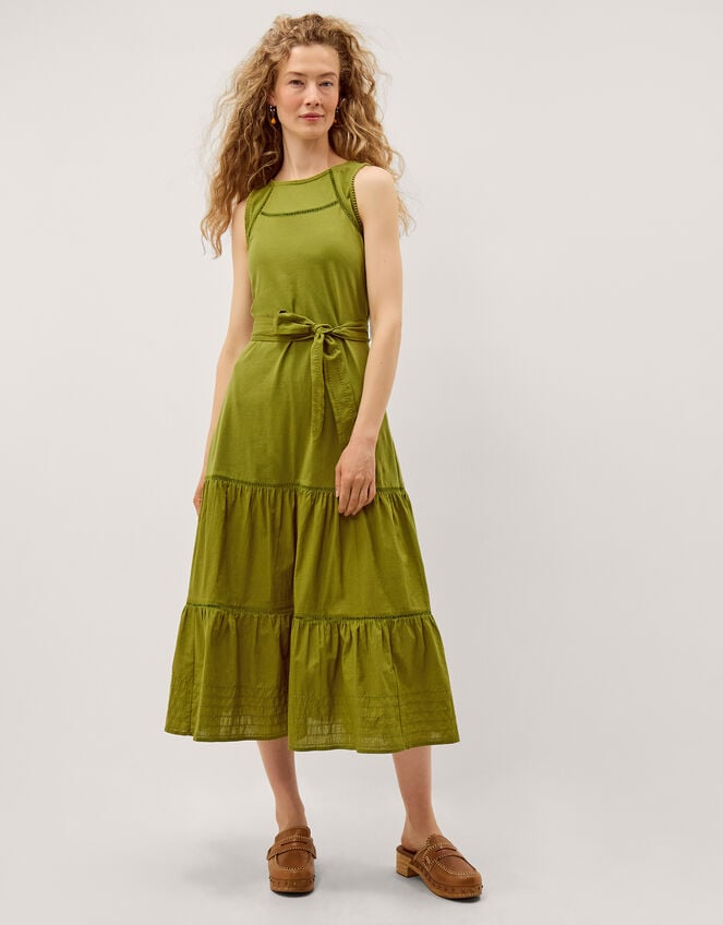 Jen Belted Jersey Maxi Dress, Green (GREEN), large