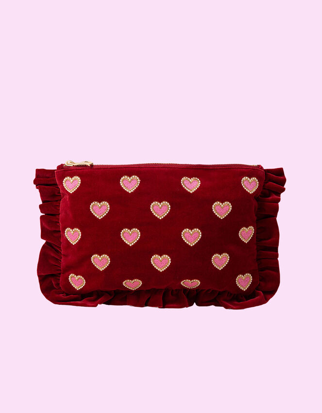 Elizabeth Scarlett Large Frilly Hearts Velvet Pouch, , large