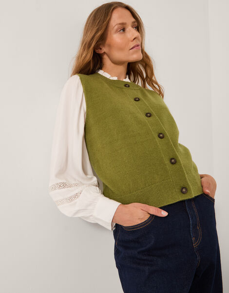 Brooke Button Knit Tank Top, Green (GREEN), large