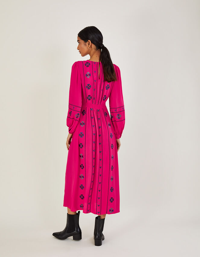 Elliana Embroidered Midi Dress in Sustainable Viscose, Pink (PINK), large