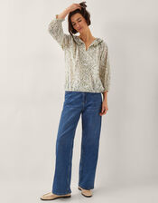 Delma Pintuck Floral Frilly Blouse, Ivory (IVORY), large