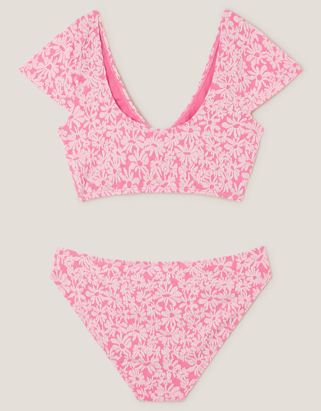 Floral Jacquard Short Sleeve Swim Set, Pink (PINK), large