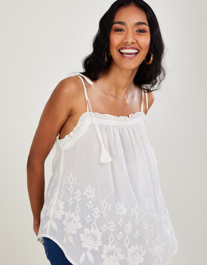 Embroidered Cami Top in Sustainable Cotton White | Vests, Camisoles And ...