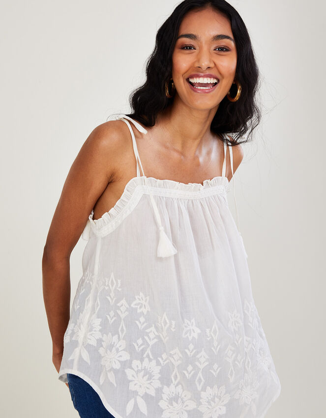 Embroidered Cami Top in Sustainable Cotton White