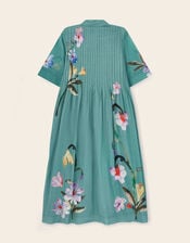 East Rihan Watercolour Floral Midi Shirt Dress, Green (MINT), large