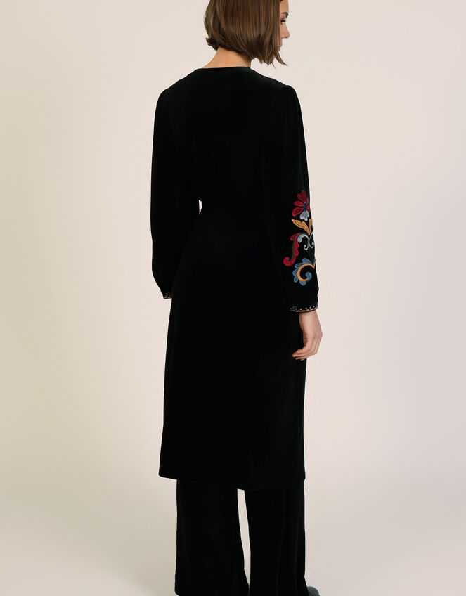 Traffic People Folklore Embroidered Velvet Duster Coat, Black (BLACK), large