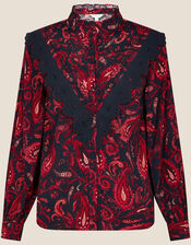 Lace Trim Paisley Print Blouse, Red (RED), large