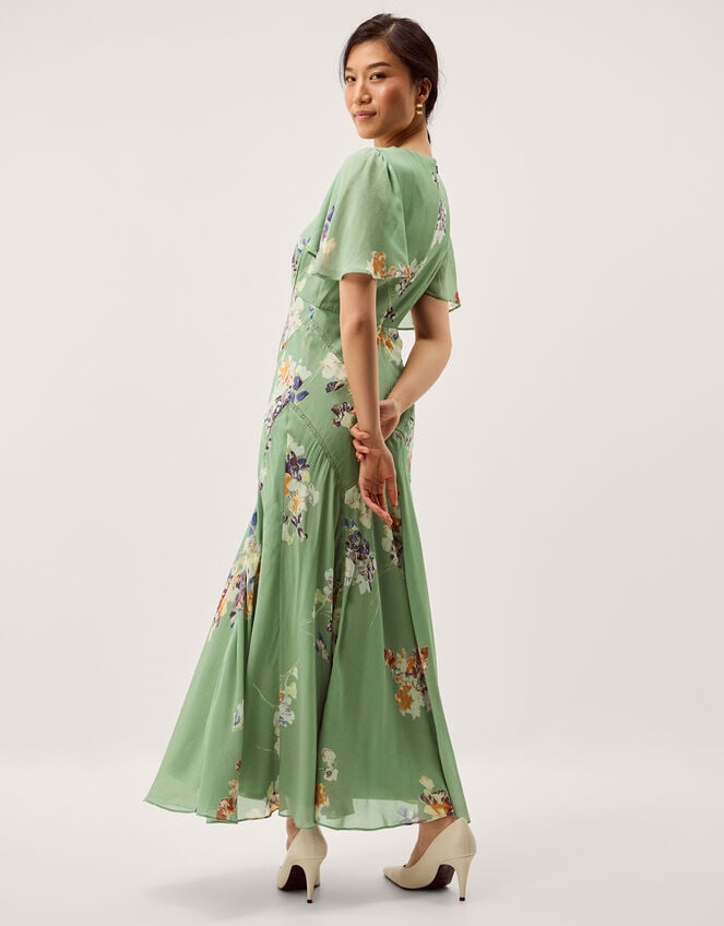 Amber Flutter Floral Print Maxi Dress, Green (GREEN), large