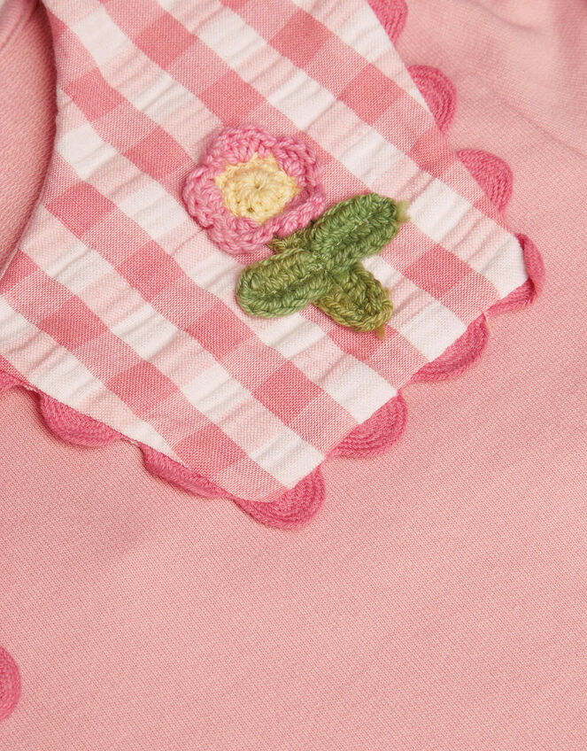 Floral Gingham Collar Sweatshirt, Pink (PINK), large
