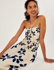 Abstract Floral Print Halter Neck Dress, Ivory (IVORY), large