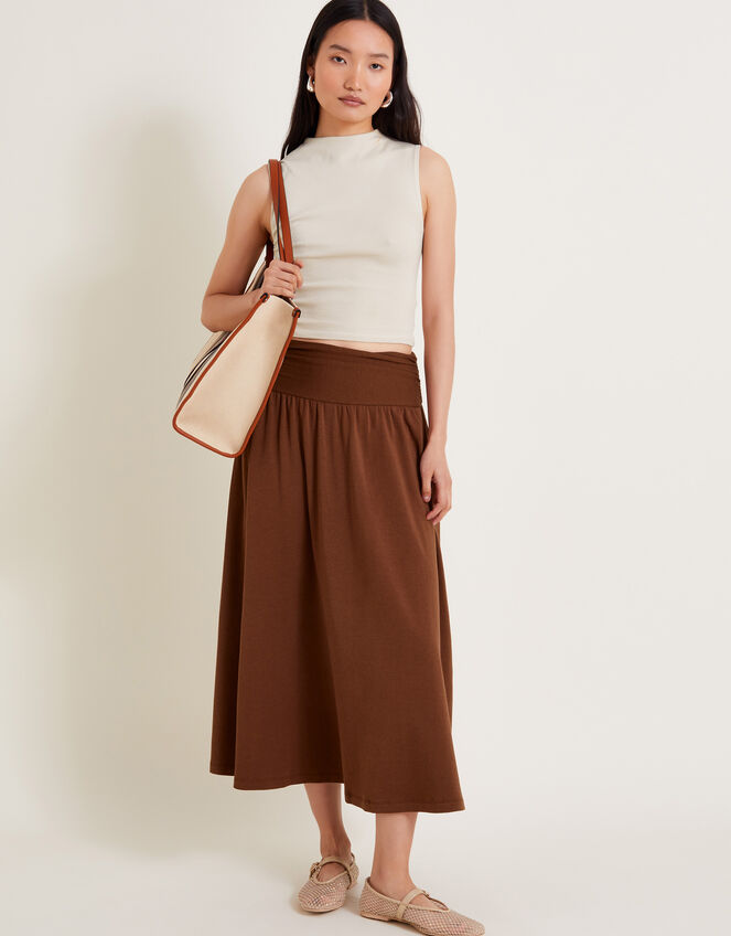 Jourdana Jersey Midi Skirt, Brown (BROWN), large