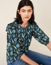 ARTISAN STUDIO Floral Woodblock Print Top, Blue (BLUE), large