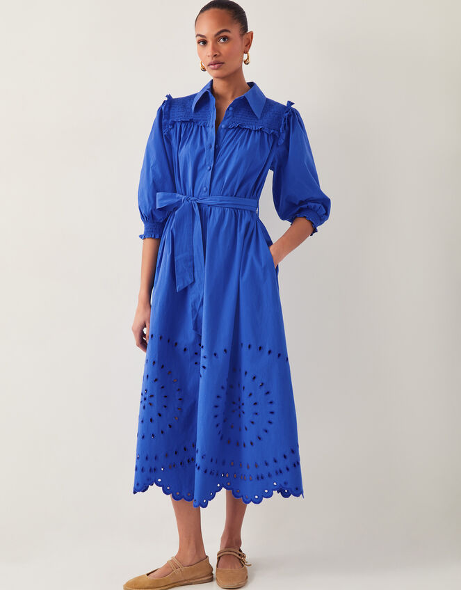 Jules Broderie Midi Shirt Dress, Blue (BLUE), large