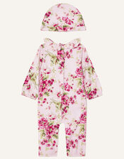 Newborn Floral Sleepsuit and Hat Set, Pink (PINK), large