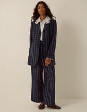 Fern High Waisted Check Wide Leg Trousers, Blue (BLUE), large